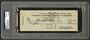 1942 Babe Ruth Quadruple Signed Check Made Out to Claire Ruth (PSA/DNA GEM MINT 10)